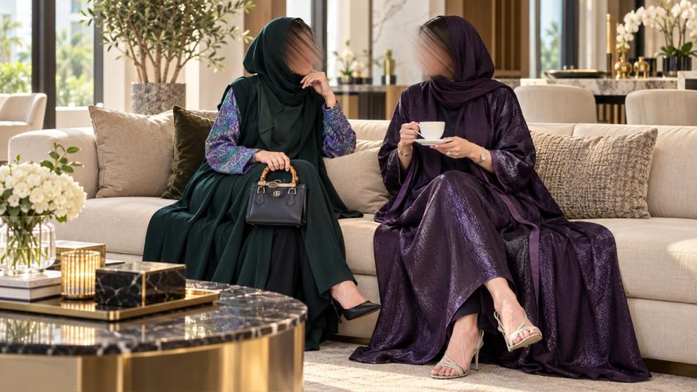 نساء ترتدي عبايات ملونة من عامرية في الشتاء