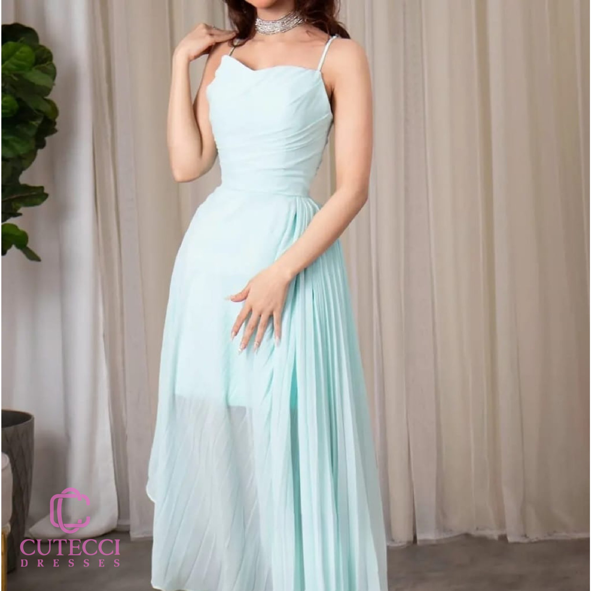 فستان ناعم سماوي شيفون – 2025 | كيوتشي