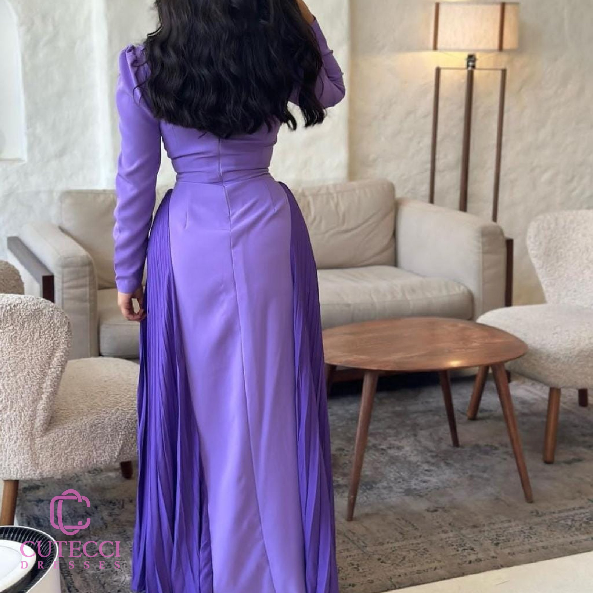 فستان العيد البنفسجي بستايل الطيات من Cutecci فساتين أنيقة للمناسبات