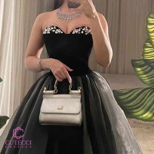 فستان سهرة اسود نافش