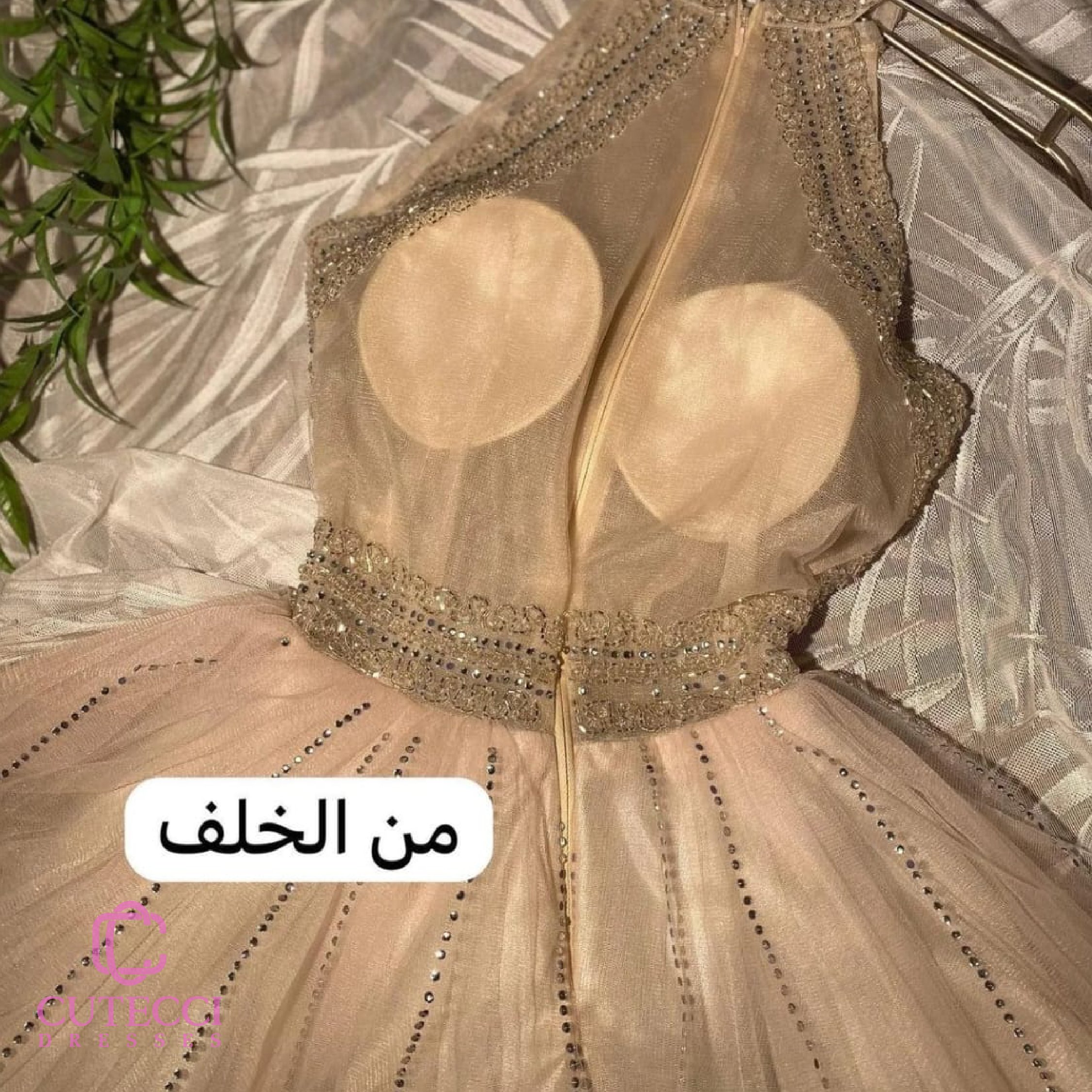 فستان سهرة سكري مطرز كريستال فاخر فخم