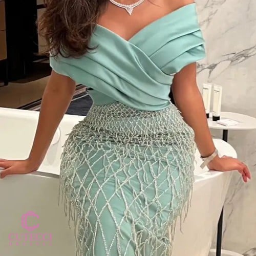 فستان سهرة عدة الوان تفته ناعم كلفة تطريز