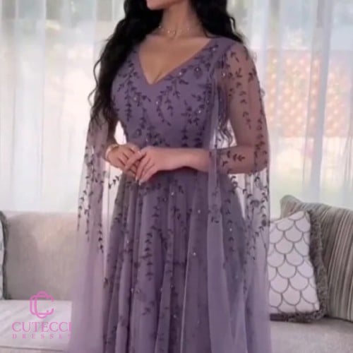 فستان سهرة شيفون تطريز كمبيوتر