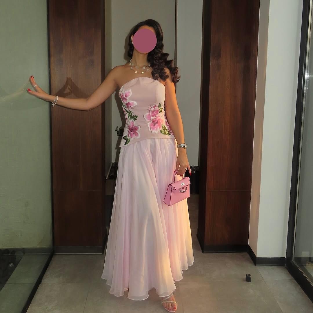 فستان توب مورد بتفاصيل تبهرك لون وردي فاتح من كيوتشي CUTECCI | فستان بناتي أنيق وعصري للمناسبات والطلعات