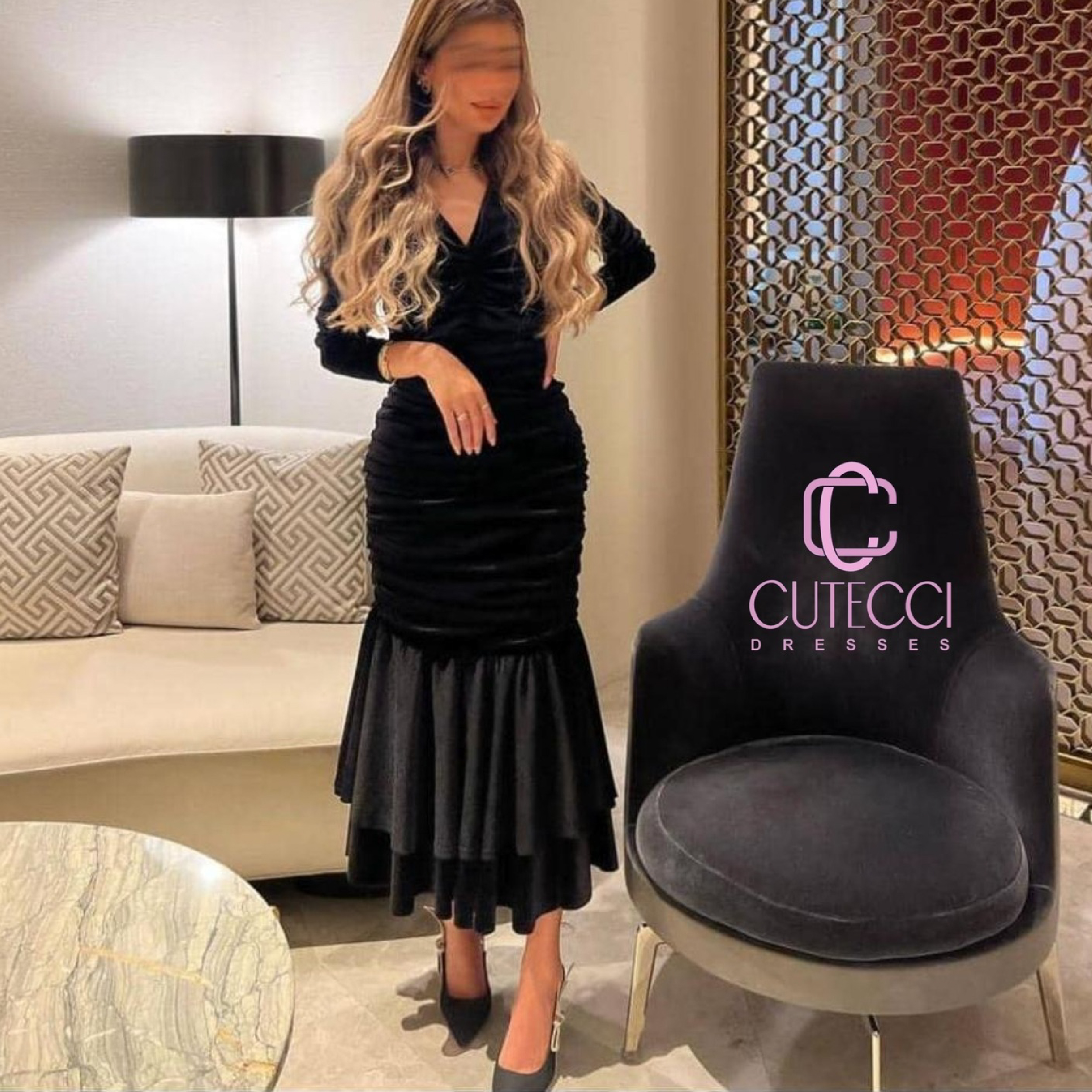 فستان شتوي ناعم طبقات باللون الأسود من كيوتشي CUTECCI – أناقة فاخرة ودفي بإطلالة ولا أروع
