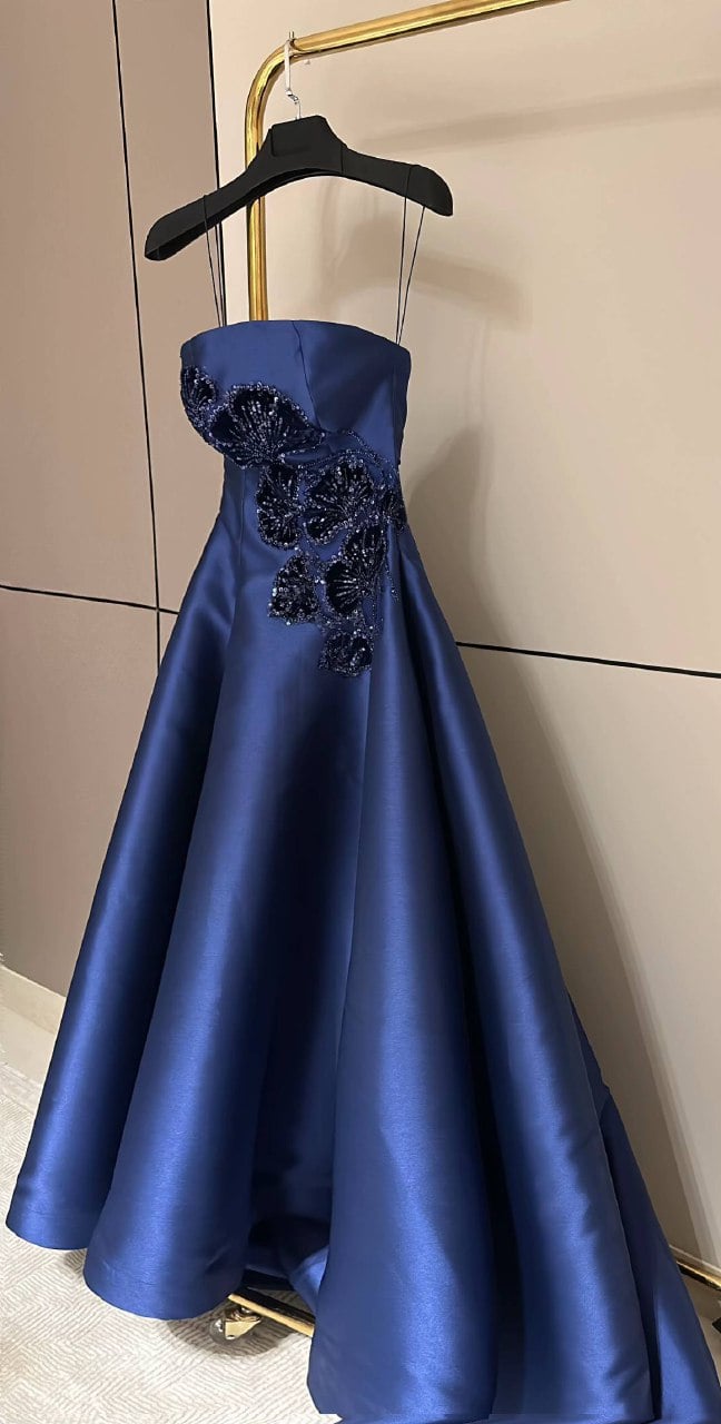 فستان ستان كحلي