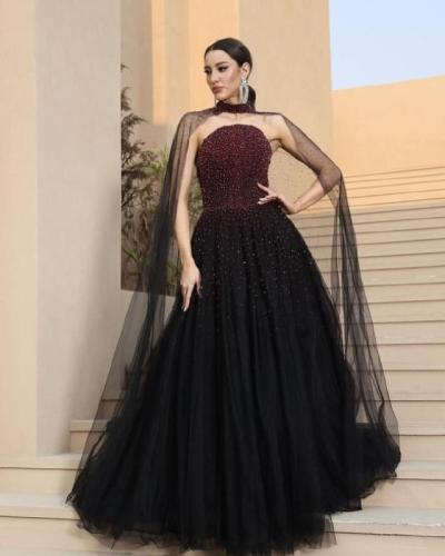 فستان مطرّز أكمام طويلة سهرة | Cutecci