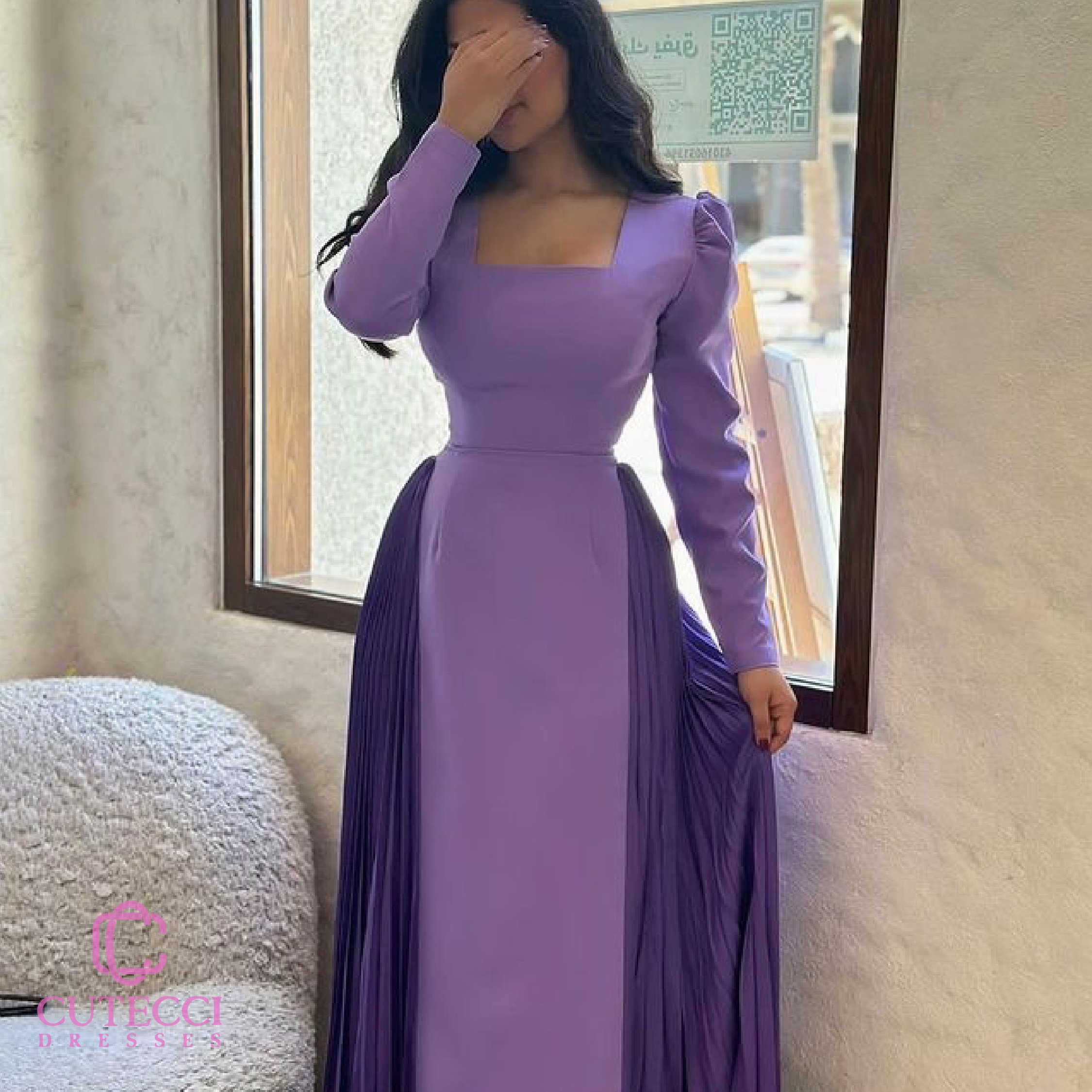 فستان العيد البنفسجي بستايل الطيات من Cutecci فساتين أنيقة للمناسبات