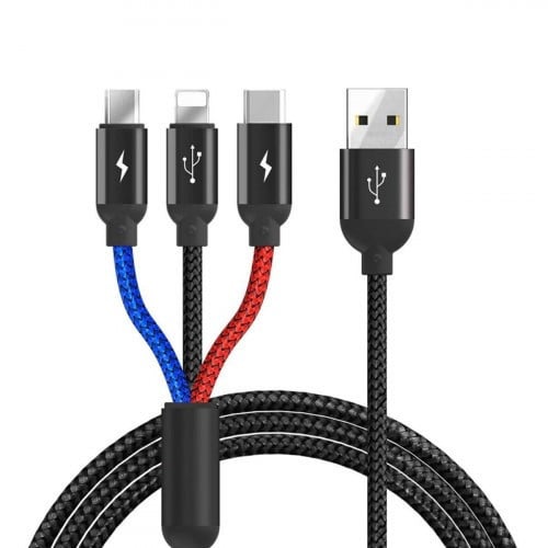 موج ماكس كابل شحن ومزامنة بيانات 3 في 1 متعدد الألوان