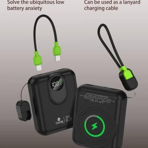 زوم شاحن متنقل 10 مع كيبل يدعم الشحن لاسلكي