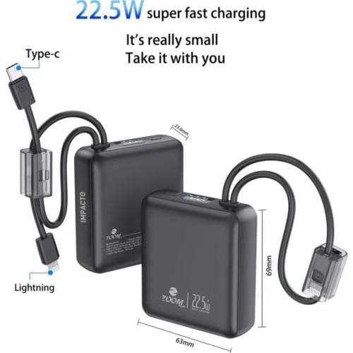زوم شاحن متنقل 10000 مع اسلاك مطور