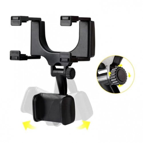 حامل هواتف يمكن تركيبه في مرآة الرؤية الخلفية في السيارة ويتوافق مع معظم الهواتف المتحركة أسود