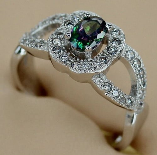 خاتم نسائي مطلي بالفضة ومزين بالزركون مقاس 7.25 أمريكي