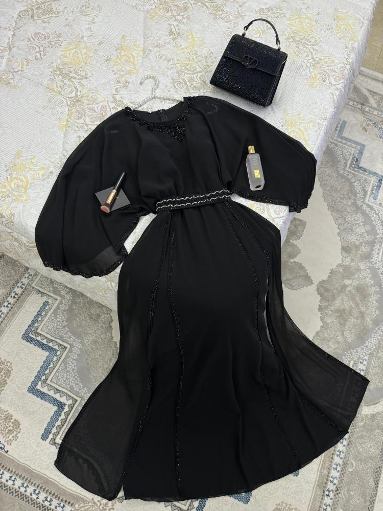 فستان شيفون اسود ناعم