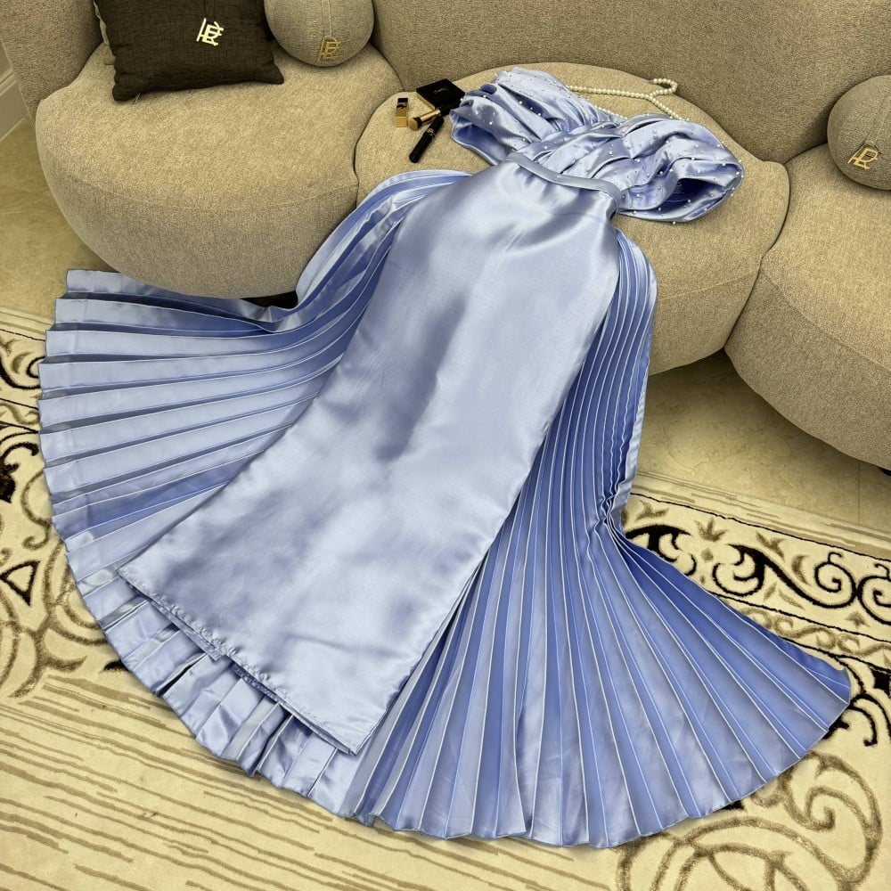 فستان سهره ماسك بذيل طويل كسرات