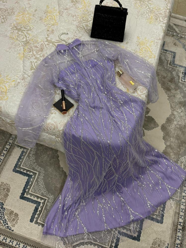 فستان موف بتطريز راقي
