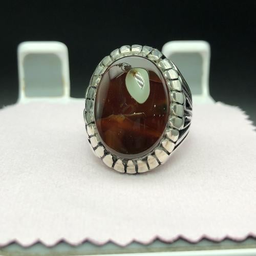 خاتم فضه بحجر العقيق اليماني الكرزي المزعفر صياغة زنجان الاصليه