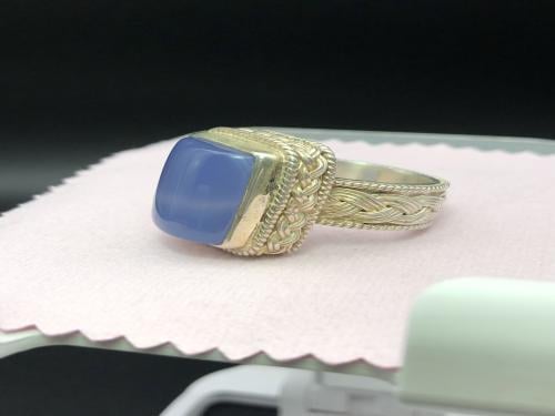 خاتم فضة بحجر العقيق اليماني السماوي صياغة سلك