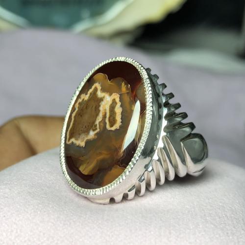 خاتم فضة بحجر العقيق اليماني المزعفر الخرائطي  صياغة حمادة VIP