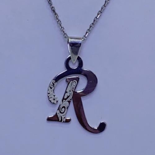 سلسال فضة مصمم علي حرف R مزخرف فضة عيار 925