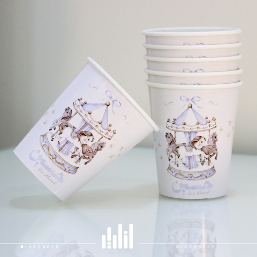 كوب ورقي بثيم احصنة ازرق