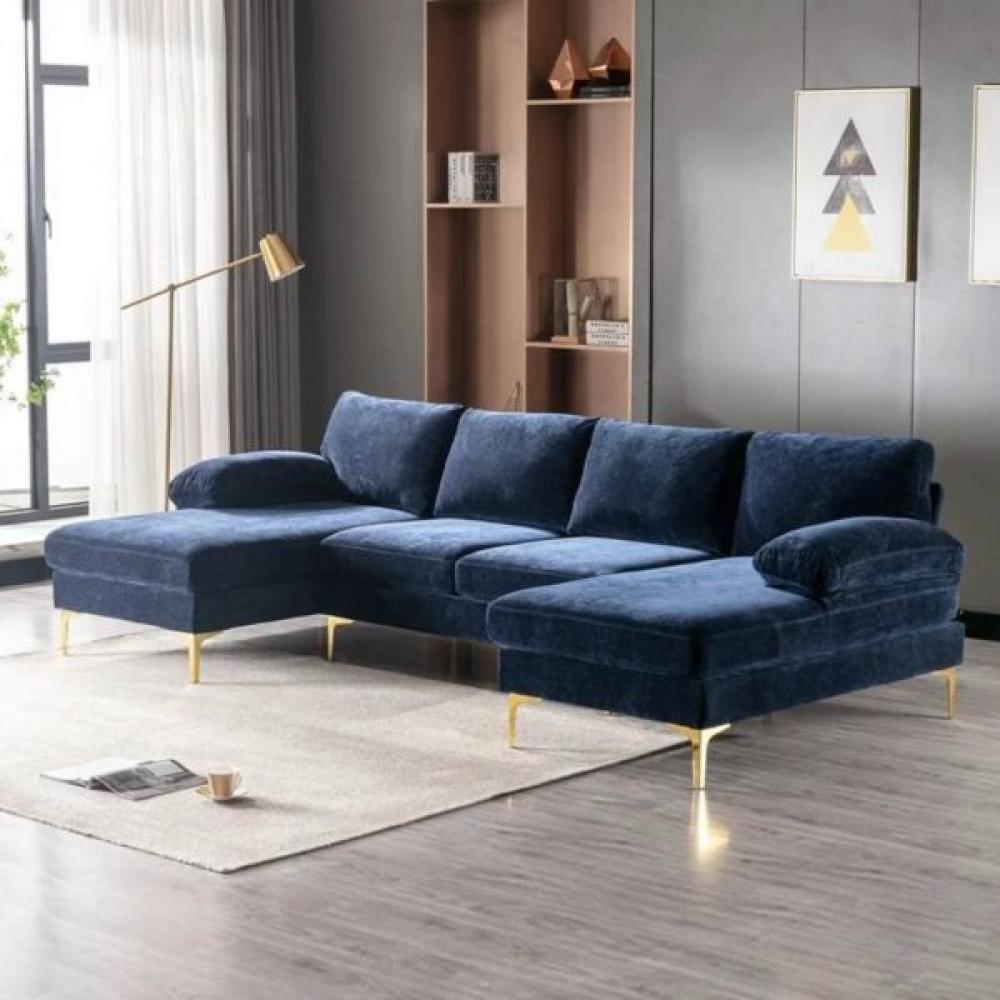 كنب زاوية حرف U بتصميم فريد و لون ازرق رائع