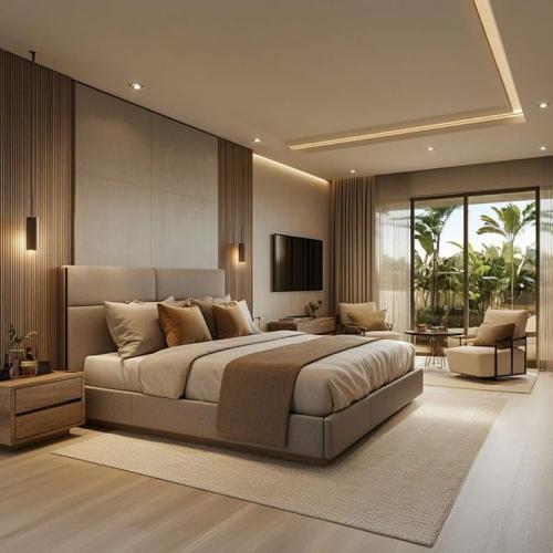سرير مودرن بتصميم فاخر - لون بيج