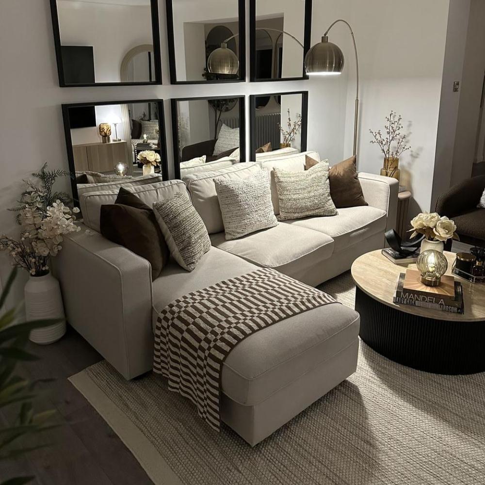 كنب زاوية مودرن لون بيج رائع حرف L بتصميم مميز