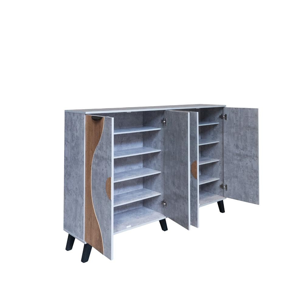 خزانة أحذية قسمين بتصميم أنيق لون رمادي مع خشبي