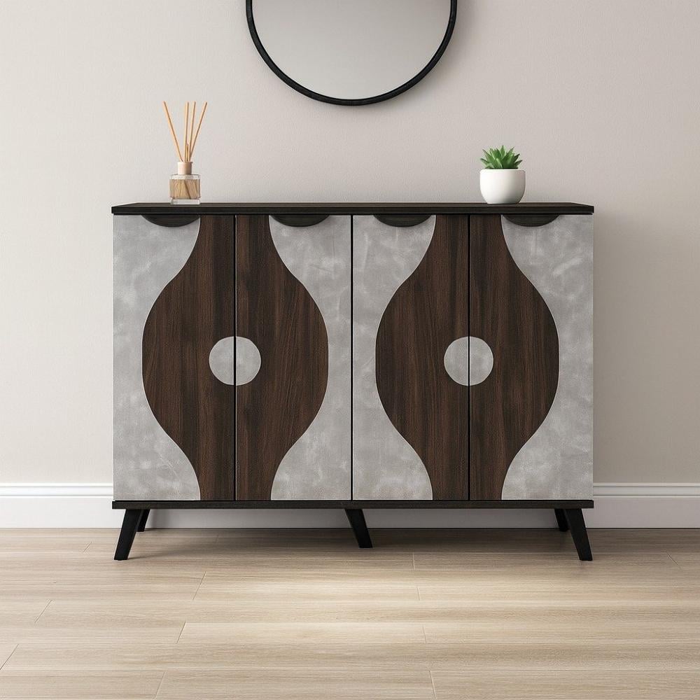 خزانة أحذية قسمين بتصميم أنيق لون بني مع رمادي