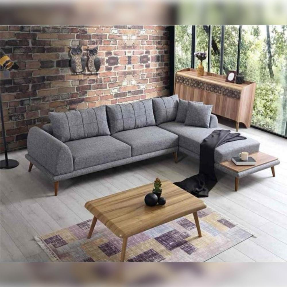 كنب زاوية رمادي حرف L كلاسيكي أنيق