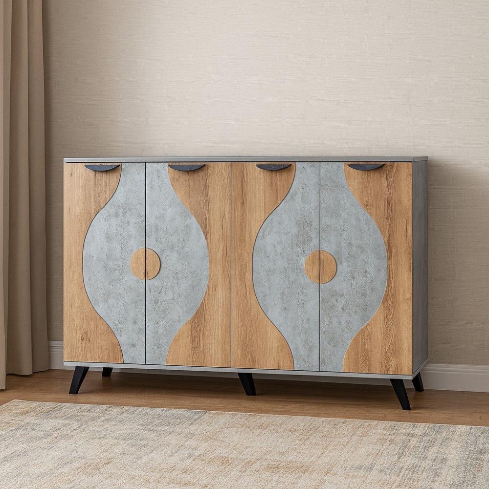 خزانة أحذية قسمين بتصميم أنيق لون رمادي مع خشبي