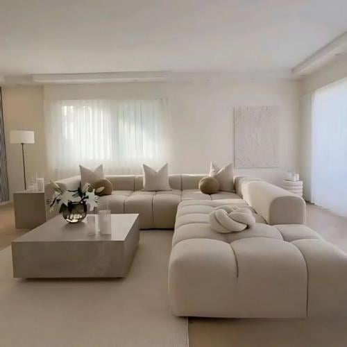 كنب زاوية حرف L بتصميم فاخر - لون اوف وايت