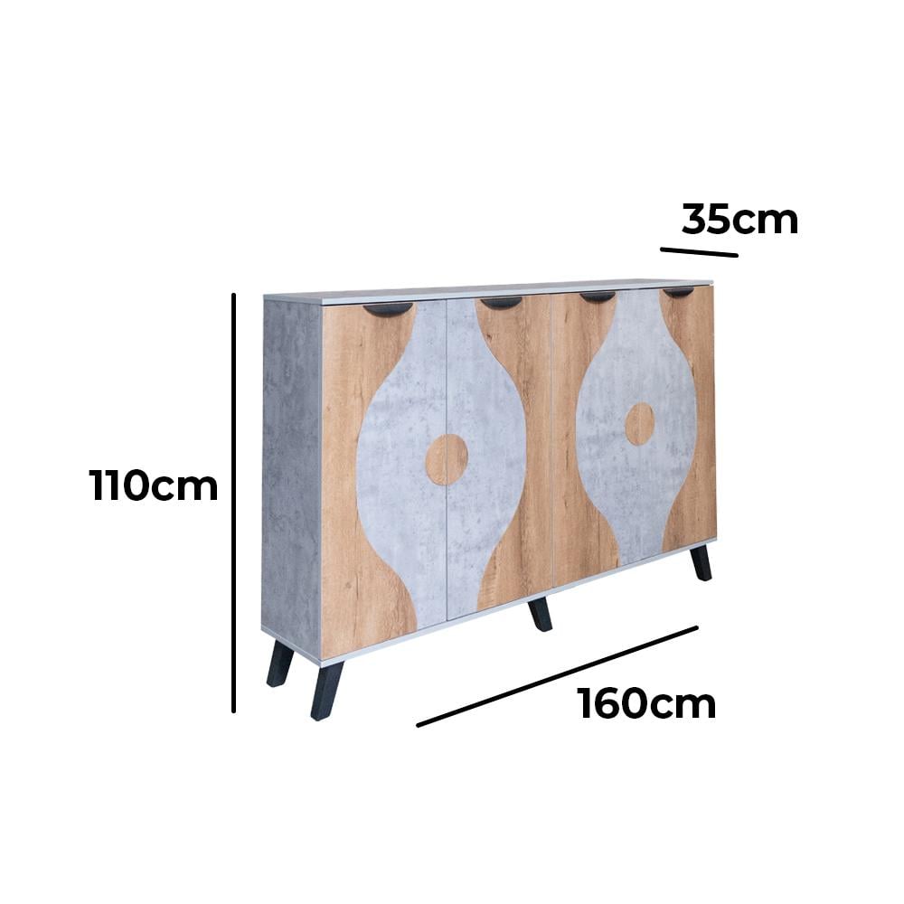 كروكي خزانة أحذية قسمين بتصميم أنيق لون رمادي مع خشبي