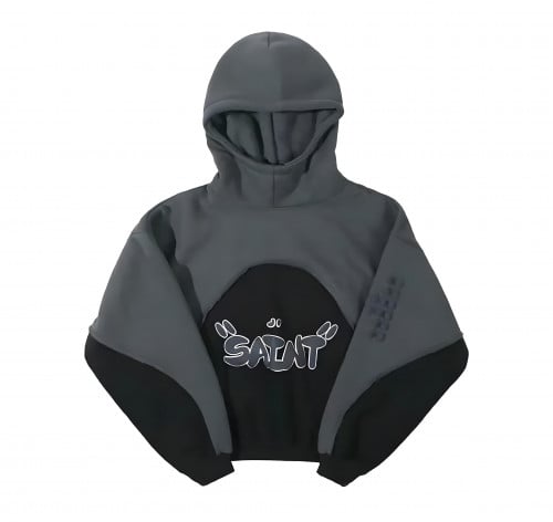 Gray and black hoodie هودي ثقيل رمادي و أسود بطباع...