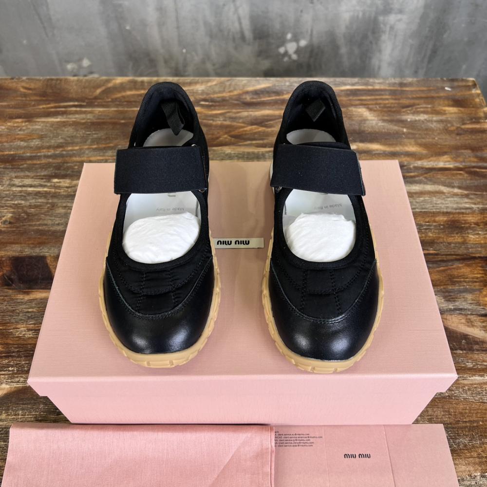 Miu Miu Tire technical fabric and suede ballerinas - متجر