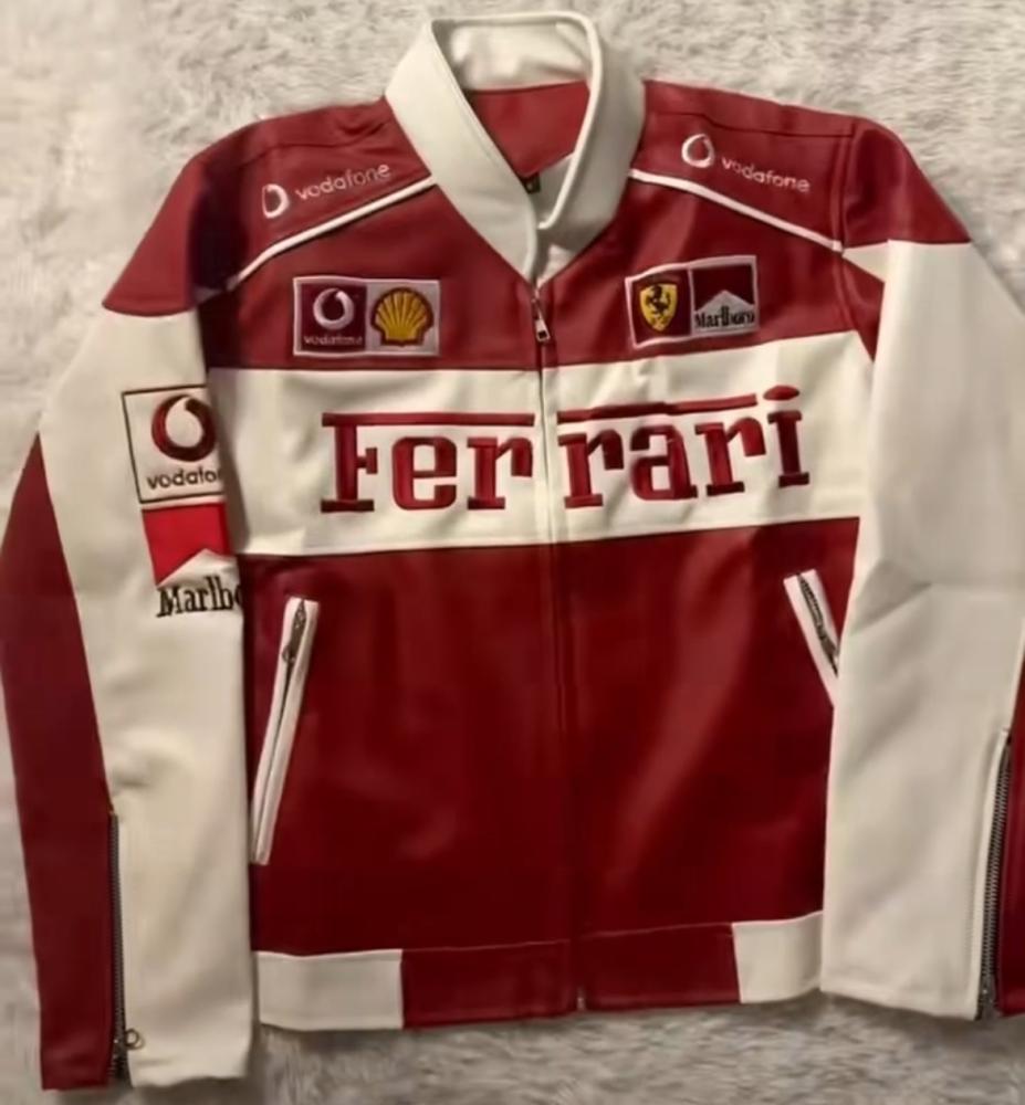 White and red Ferrari leather jacket - متجر باند band store