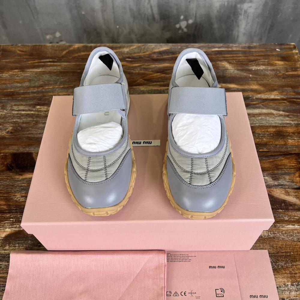 Miu Miu Tire technical fabric and suede ballerinas - متجر