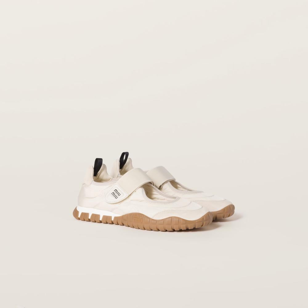 Miu Miu Tire technical fabric and suede ballerinas - متجر