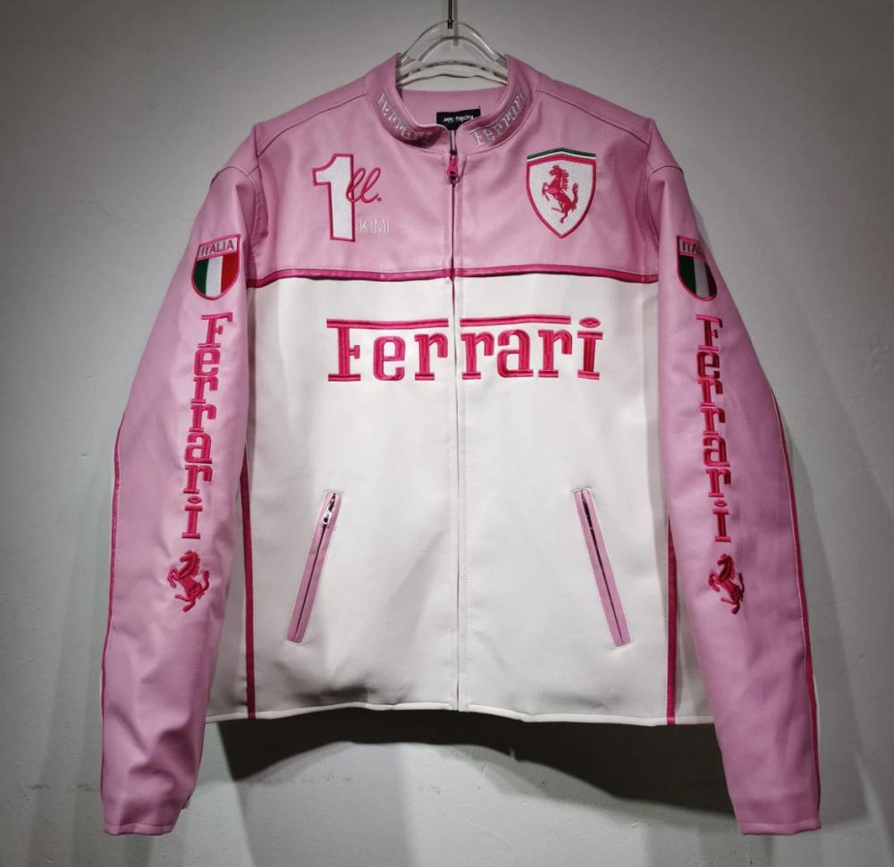 Ferrari フェラーリ レザージャケット 未使用 M ピンク×ホワイト Full-Zip Racer Pink Ferrari Leather Jacket