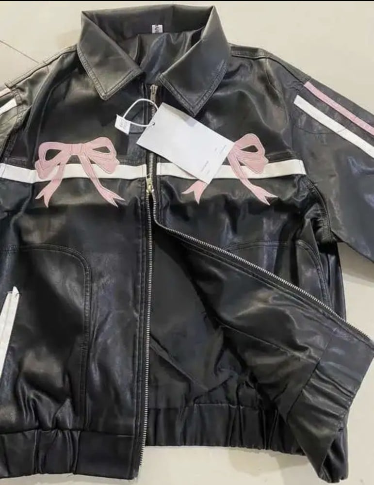 Bowknot Retro Color-Painted Leather Jacket