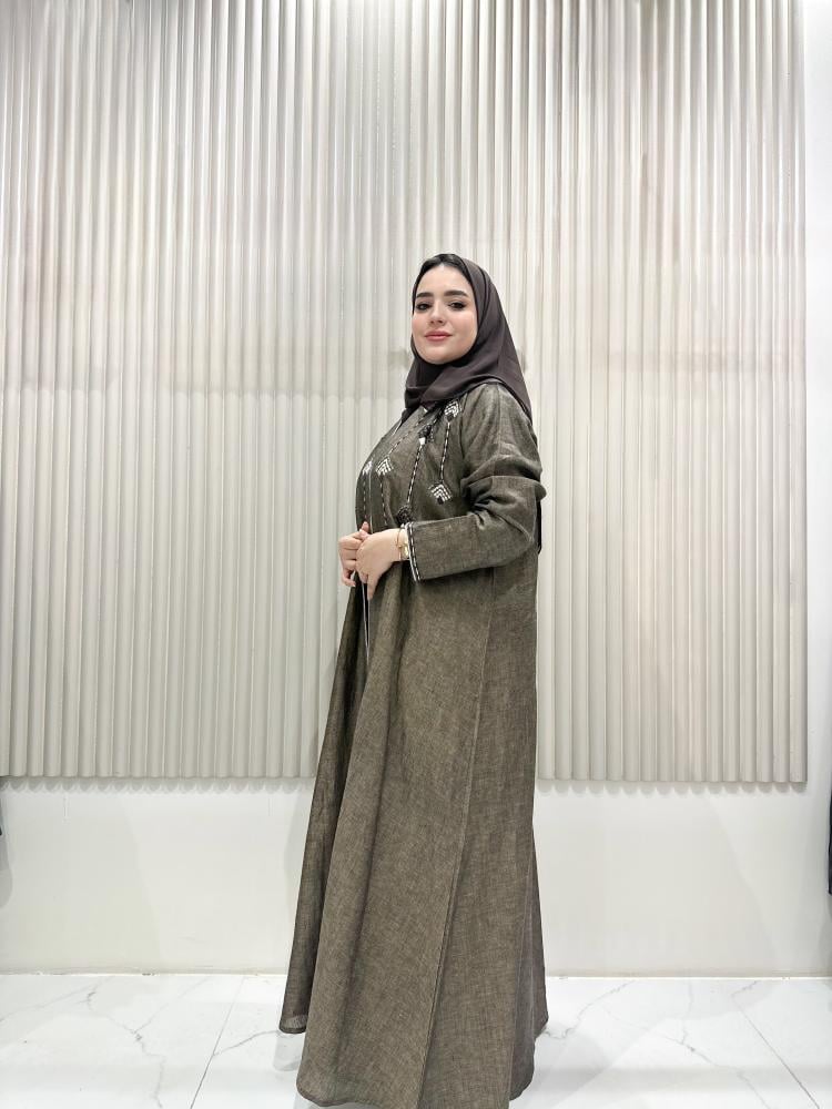 عباية لنن طبيعي شك بتطريز تراثي