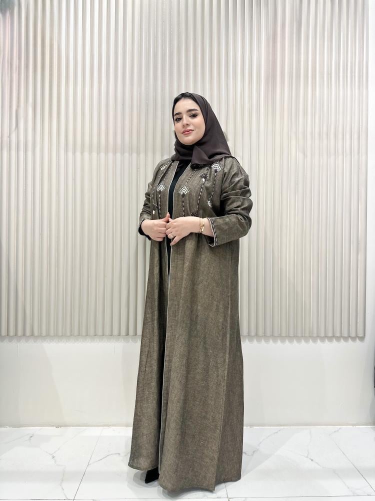 عباية لنن طبيعي شك بتطريز تراثي