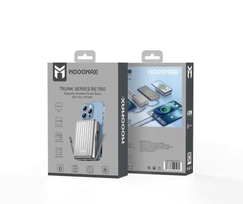 شاحن متنقل لاسلكي 20الف مزود بكيبلين مدمجين تايب سي وايفون رصاصي من شركة MOOGMAX