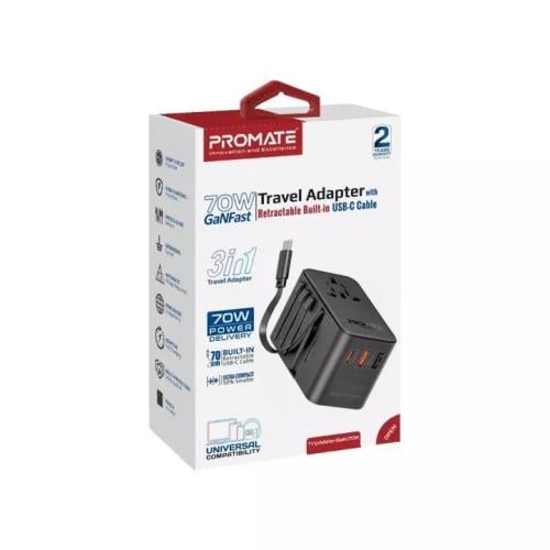 Promate Tripmate GAN70R 70W International Charger with C Cable