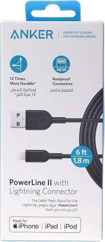 كيبل 1.8متر USB ايفون اسود من شركة ANKER