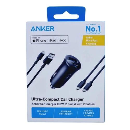 ANKER 30W USB/PD Car Charger with 2 Cables