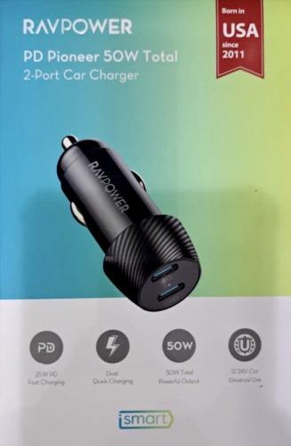 شاحن سيارة 2PD 50W من شركة RAVPOWRE