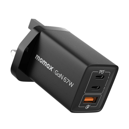 فيش منزلي 2pd 1usb بقوت 67w من شركة momax اللون اسود