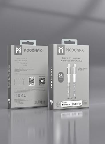 كيبل C-ايفون قماش ابيض بطول متر من MOOGMAX